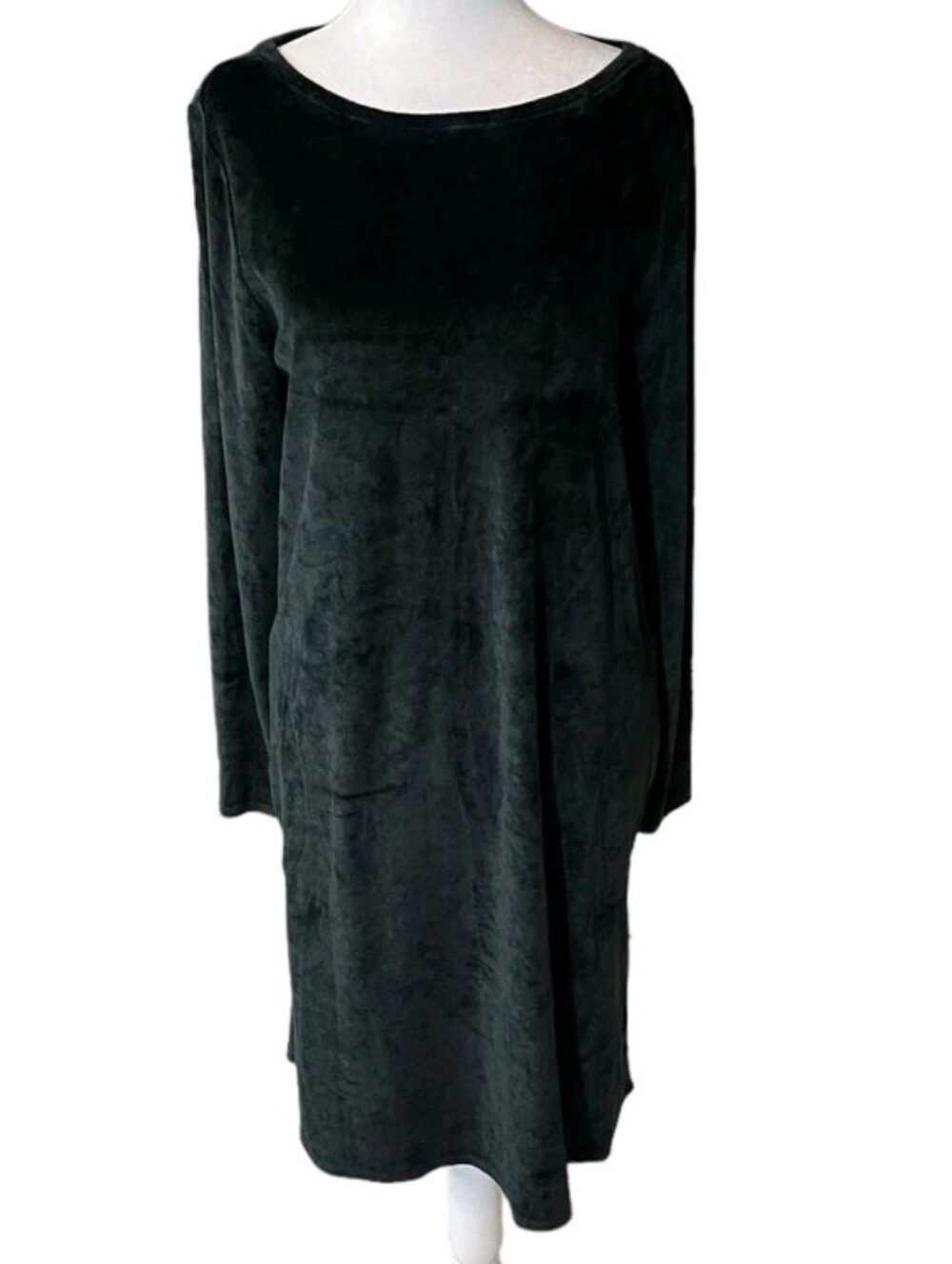 J. Jill Black Velvet Midi Dress Crew Neck Long Sleeves Pockets Sz XL Holidays